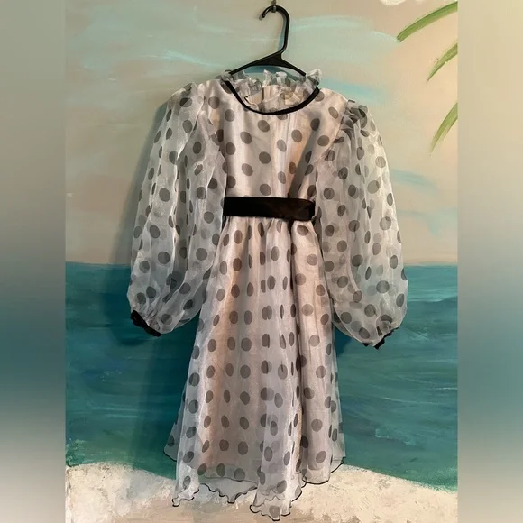 Fairies Forever, Organza Polka Dot Flared Dress Steel Gray Size 10-11 Years - Picture 2 of 6